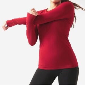 Athleta Momentum Seamless Fitted Top in Candy Red Long Sleeve Performance